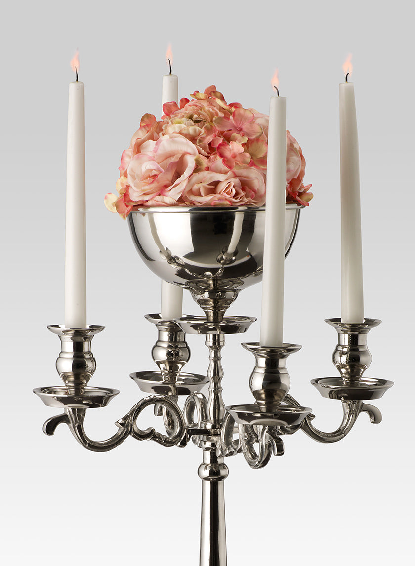 23.5in Tall Nickel Candelabra With Bowl Decor Jamali Garden