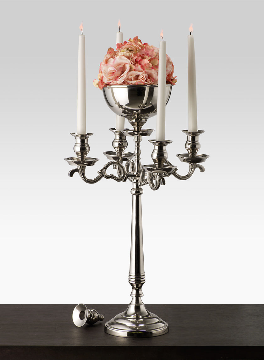 23.5in Tall Nickel Candelabra With Bowl Decor Jamali Garden