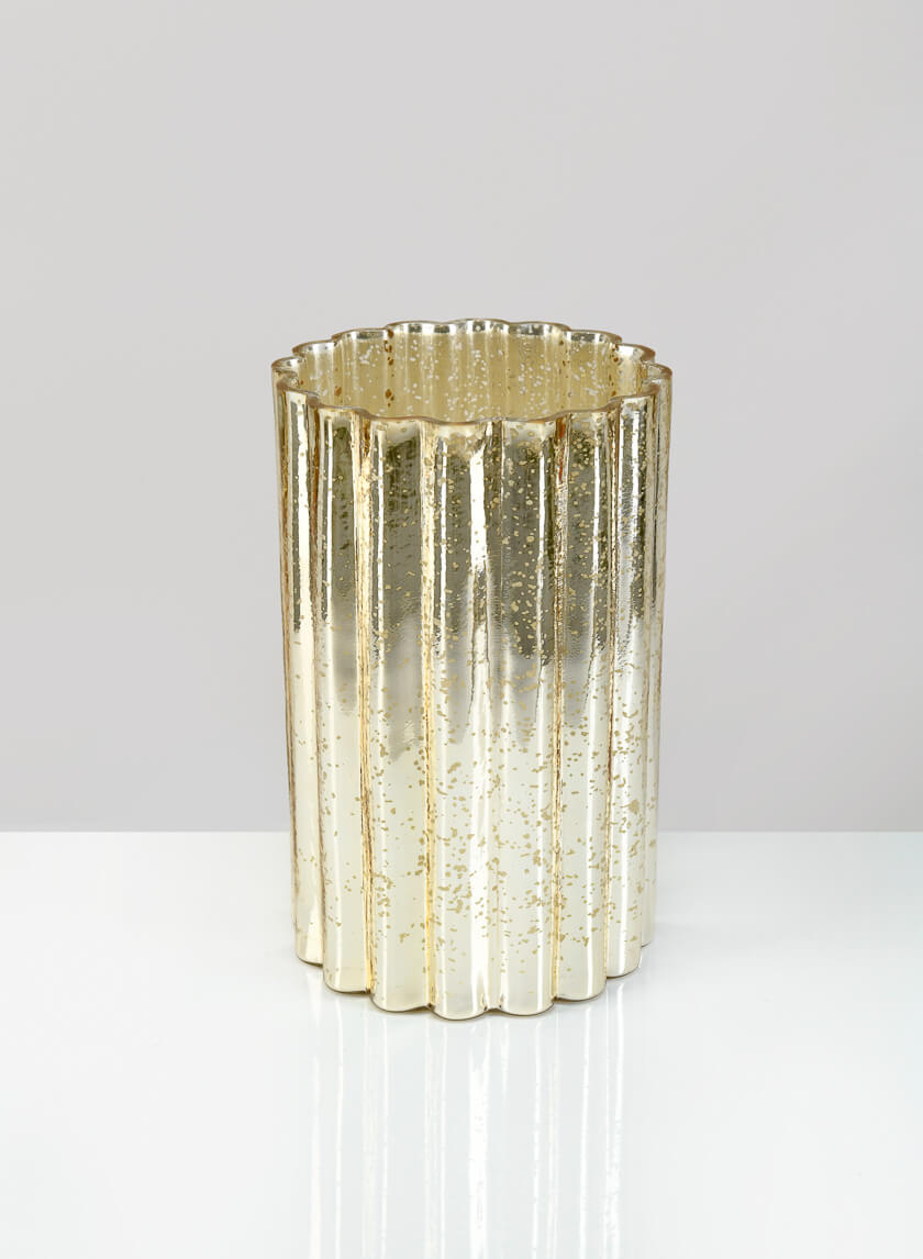 9.5in Tall Shirdi Old Gold Glass Vase, Large Decor Jamali Garden