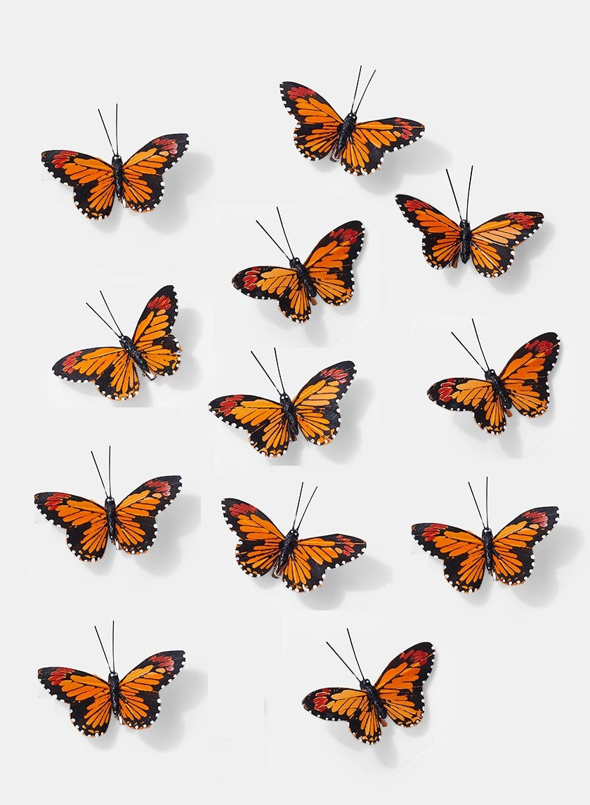 3.5in Long Orange Monarch Butterflies, Set of 12 Decor Jamali Garden