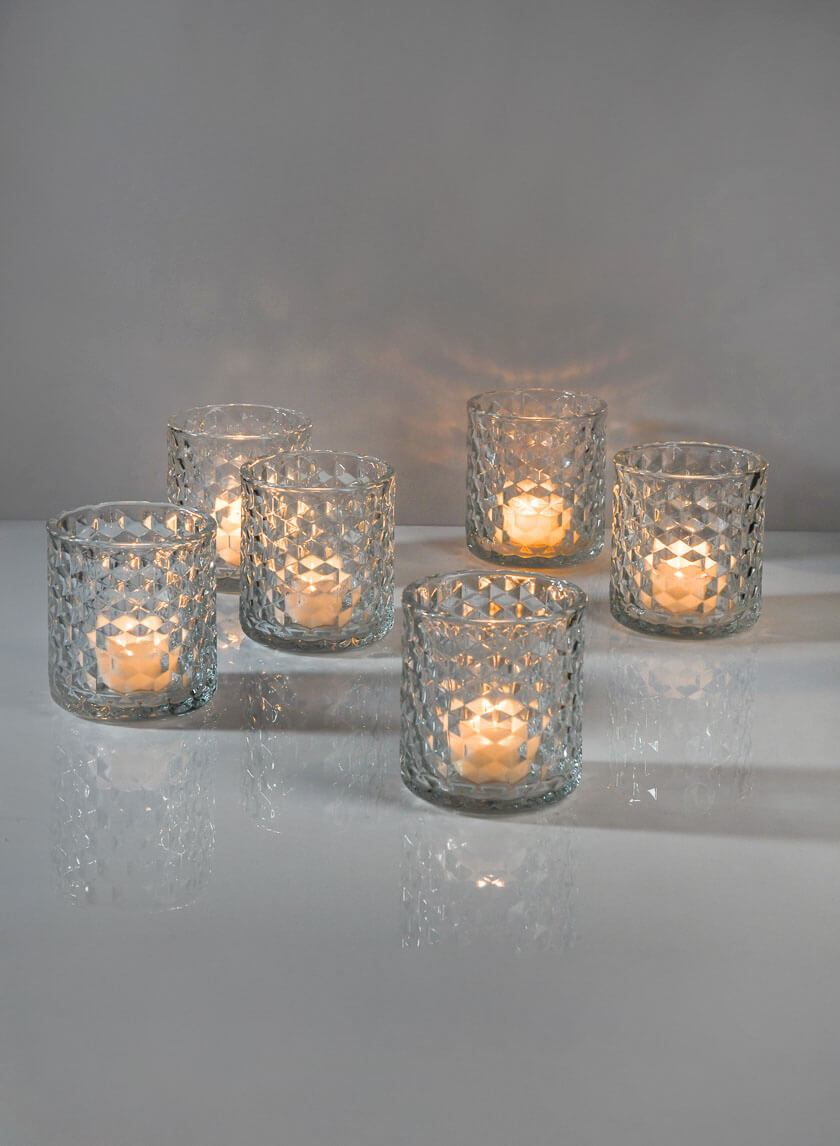 3.5in Tall Hex Glass Votive Holder, Set of 6 Decor Jamali Garden