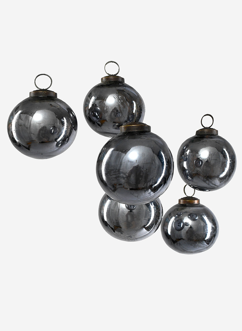 3in Round Antique Platinum Glass Ball Ornament in Window Box, Set of 6 Decor Jamali Garden