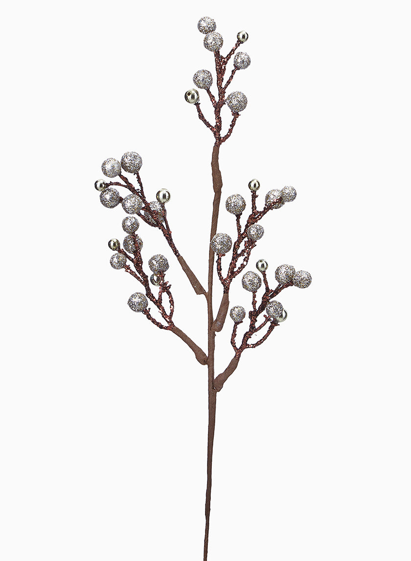 14in Long Coffee & Platinum Glitter Berry Pick, Bundle of 12 Decor Jamali Garden