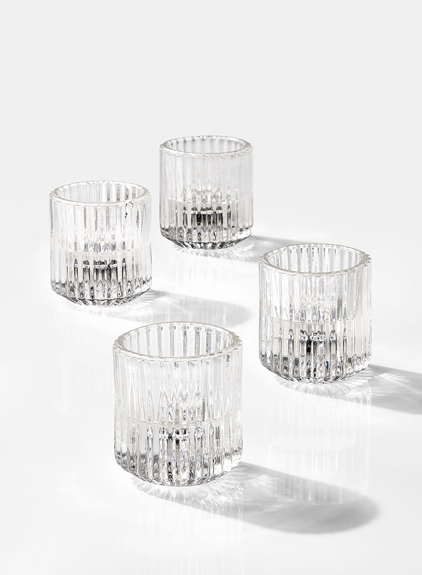 2.25in Tall Pleated Glass Tea Light Holder, Set of 4 Decor Jamali Garden