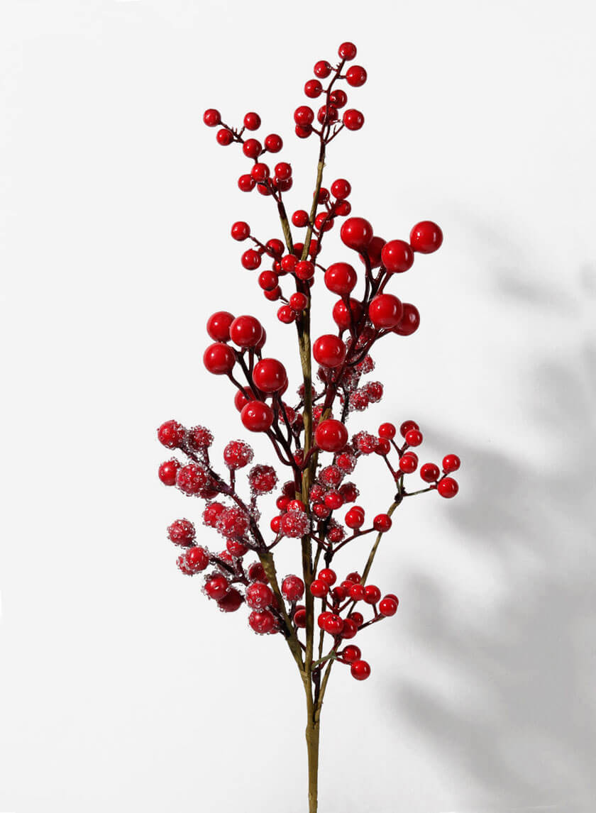 27in Long Iced Red Berries Pick, Case of 12 Decor Jamali Garden