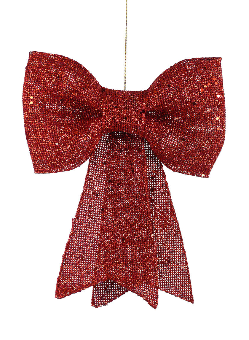 12in Long Red Glitter Bow Decor Jamali Garden