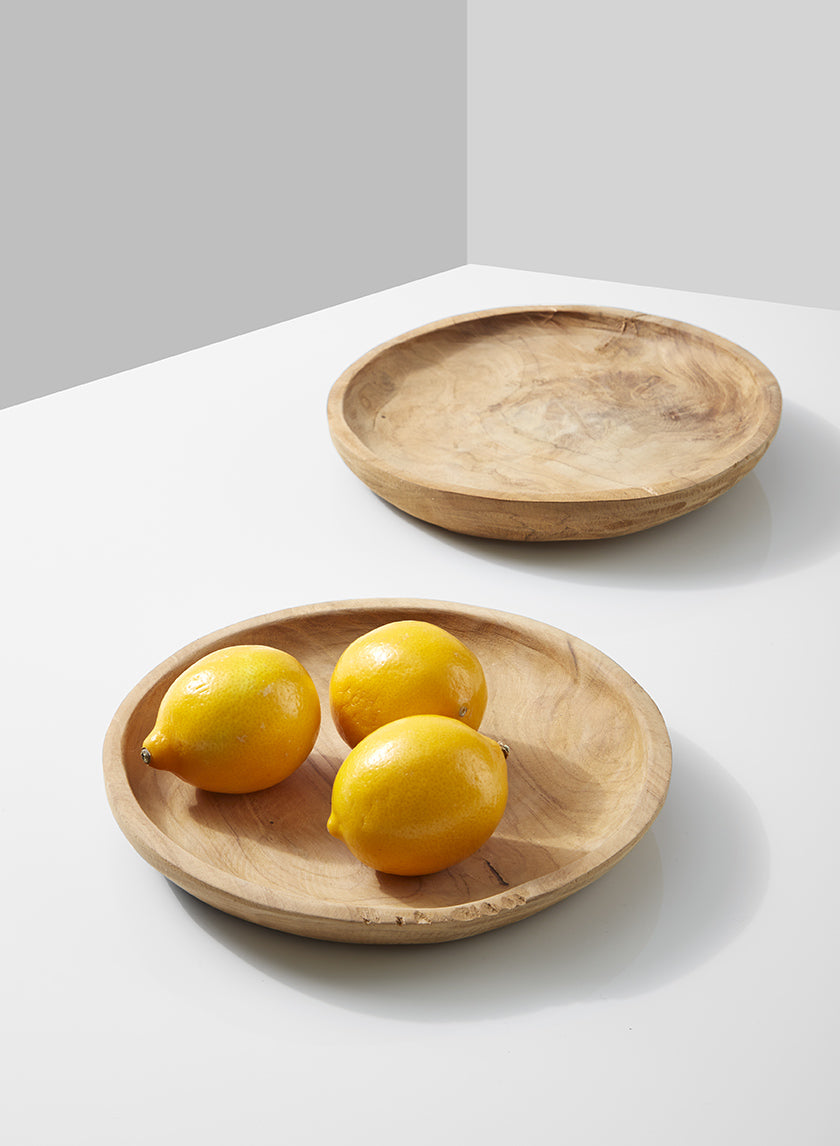 7in Wide Round Wood Teak Plate Decor Jamali Garden