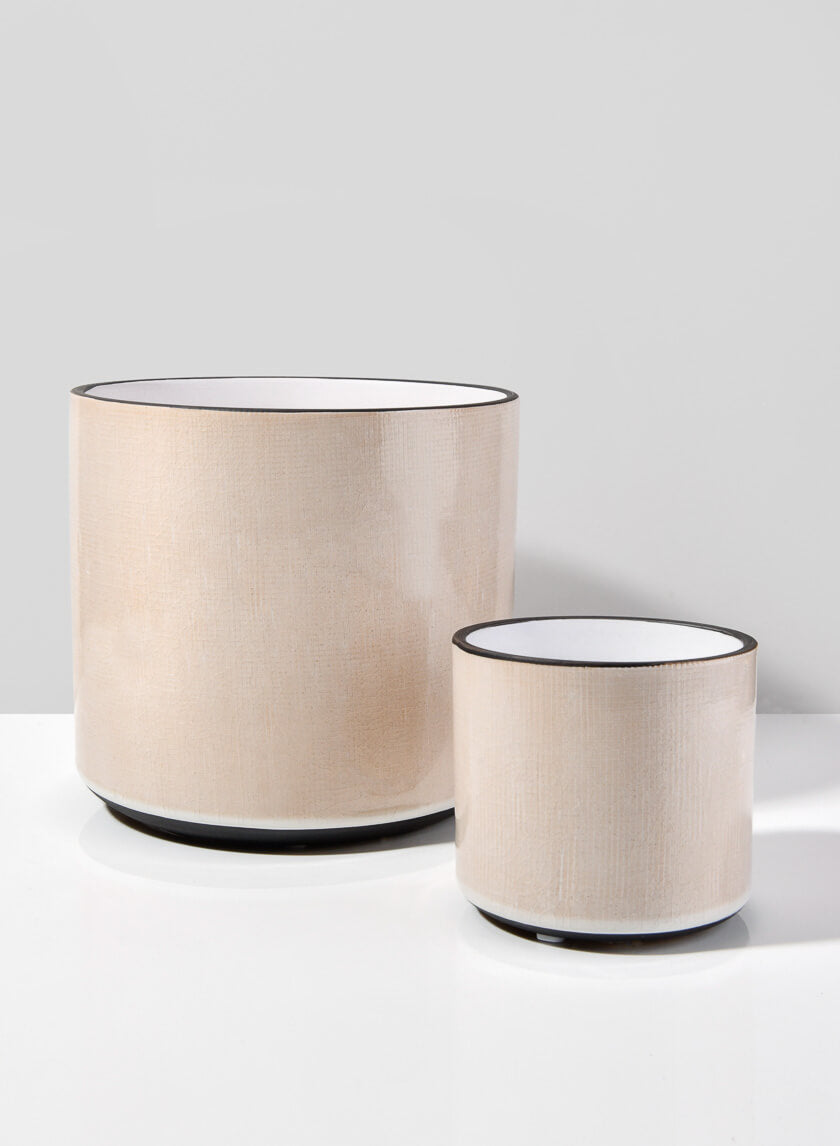 7.25in Tall Rose Beige Linen Ceramic Cylinder Vase Decor Jamali Garden