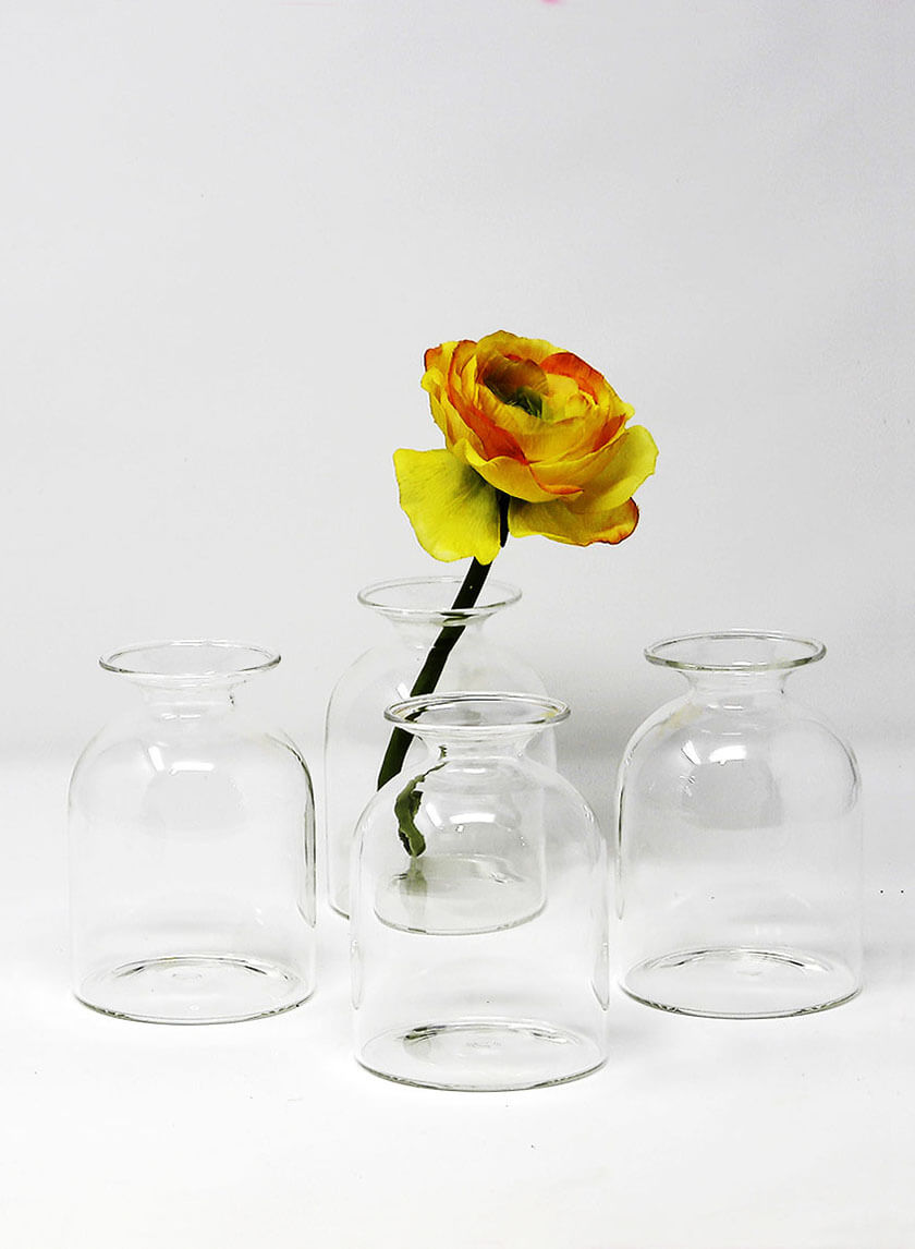 4 1/2in Tall Short Bottle Bud Glass Vase, Set of 4 Decor Jamali Garden