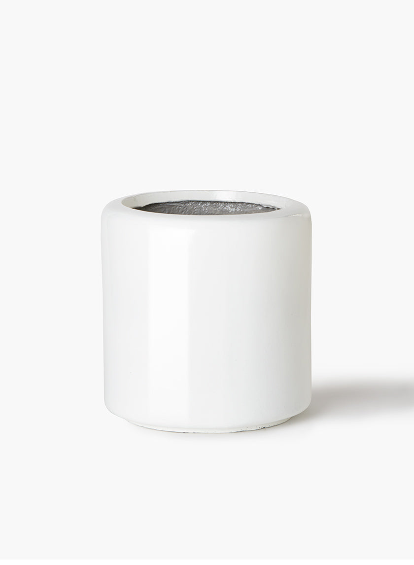 12in Tall Round White Glazed Light Ceramic Round Pot Decor Jamali Garden