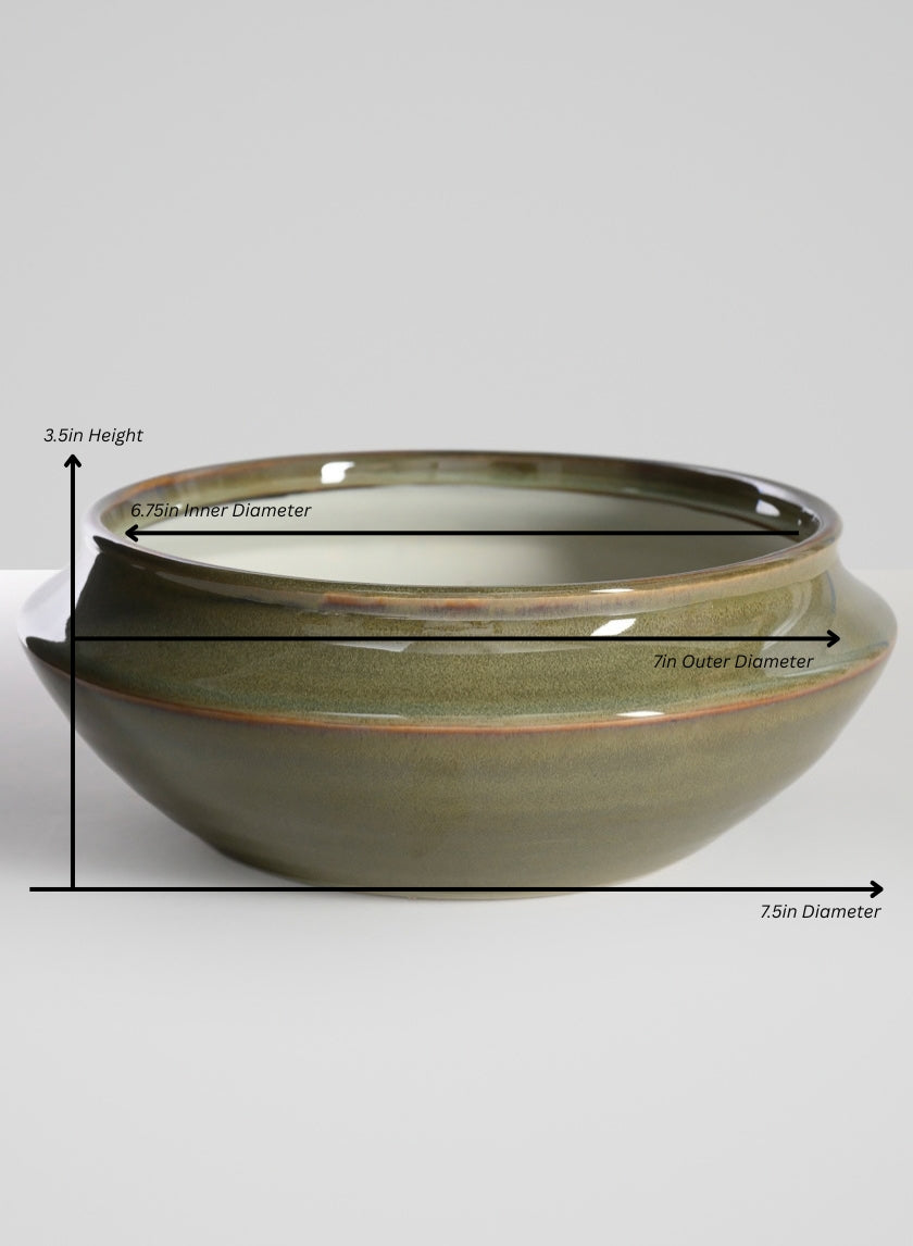 Moss Green Glaze Ceramic Ikebana Bowl Decor Jamali Garden Moss Green 3.5in Height - 7.5in Diameter EACH