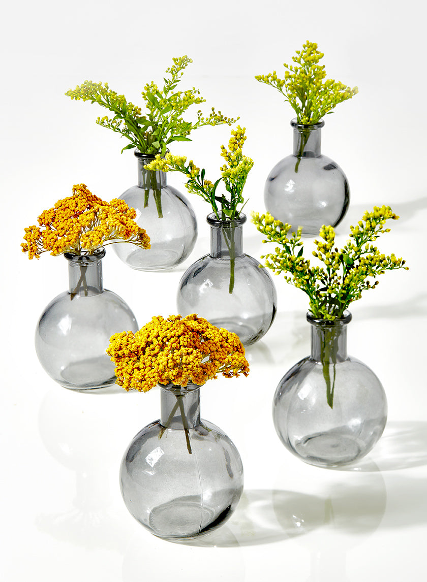 4in Tall Smoke Ball Glass Bud Vases, Set of 6 Decor Jamali Garden
