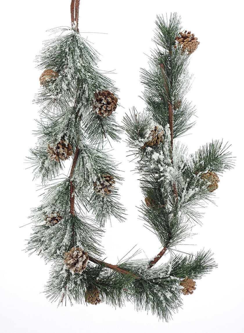 4ft Long Snowy Pine Garland with Pine Cones, Case of 6 Decor Jamali Garden