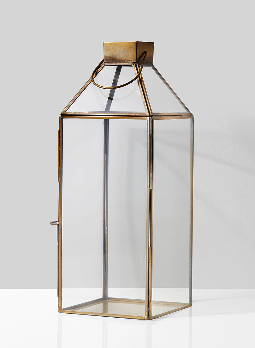 16in Tall Bombay Square Gold Lantern, Large Decor Jamali Garden