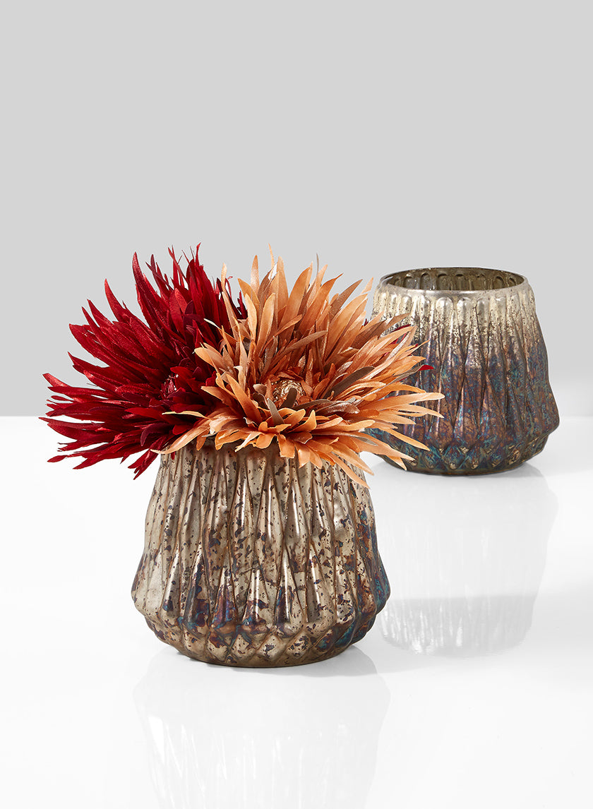 4.25in Tall Diamond Rust & Silver Glass Vase Decor Jamali Garden