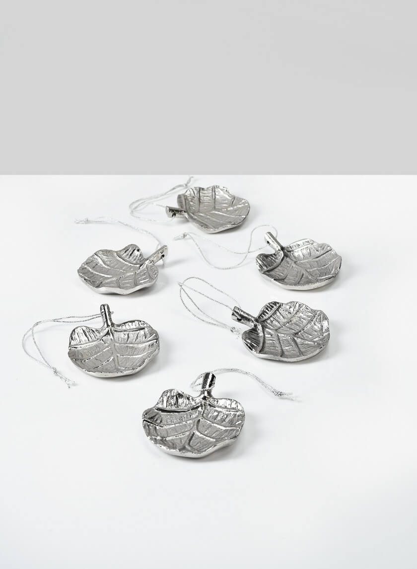 3in Long Tiny Silver Philodendron Leaf Tray, Set of 6 Decor Jamali Garden