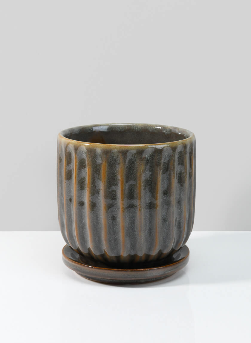 Tulum Avocado Green Pot with Saucer Decor Jamali Garden Green/Brown 5in Tall EACH