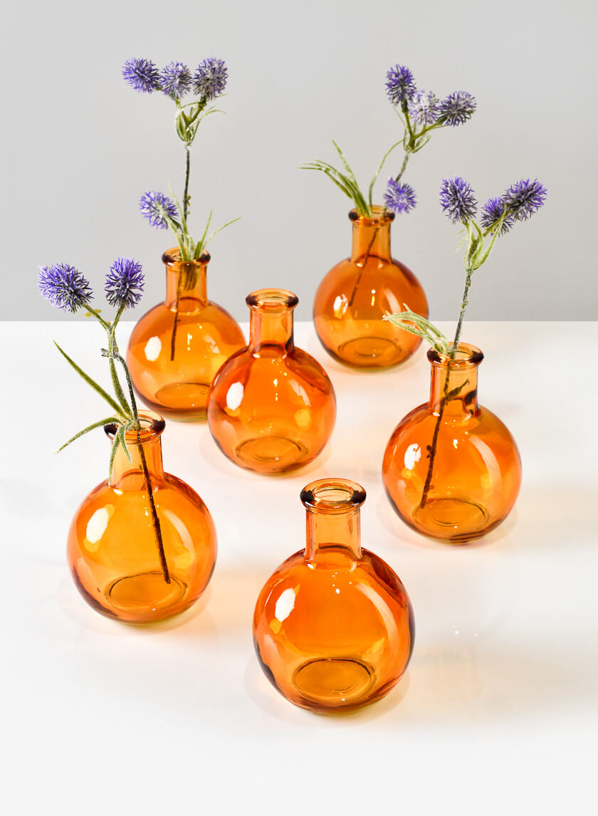 4in Tall Amber Ball Bud Glass Vase, Set of 6 Decor Jamali Garden