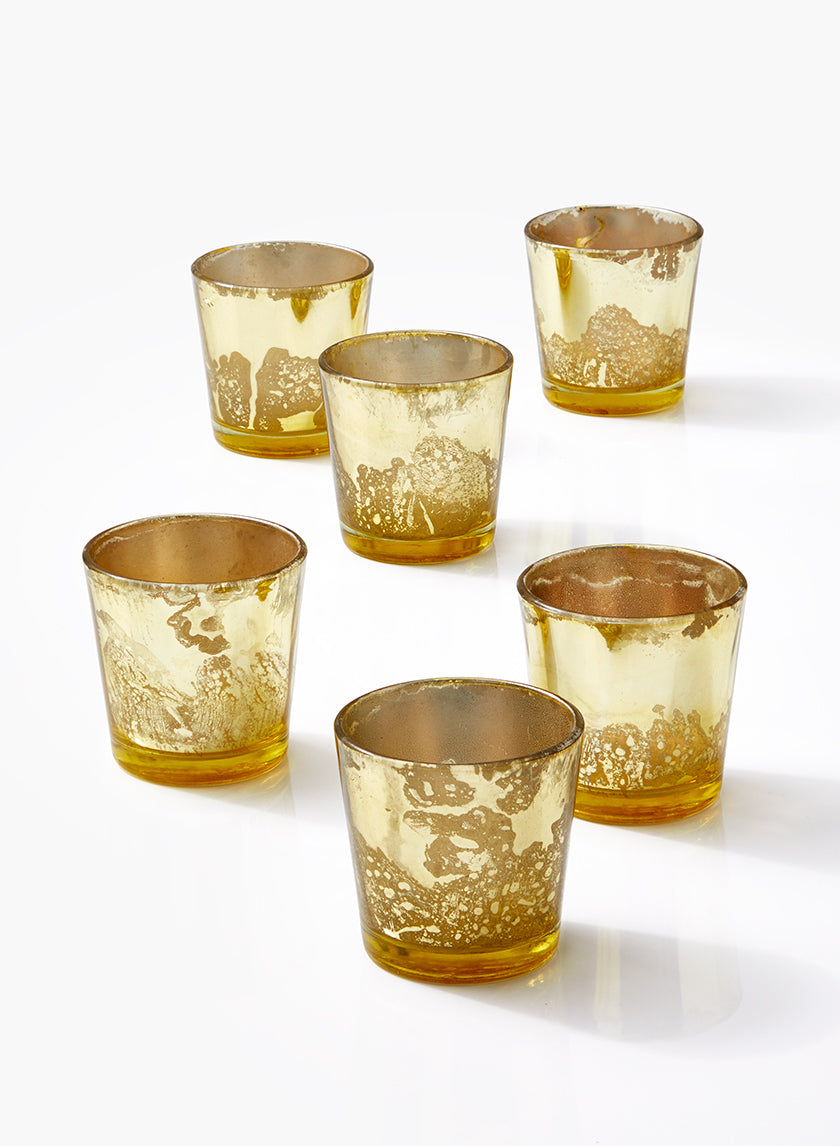 2.5in Tall Antique Light Gold Tapered Glass Votive Holder, Set of 6 Decor Jamali Garden