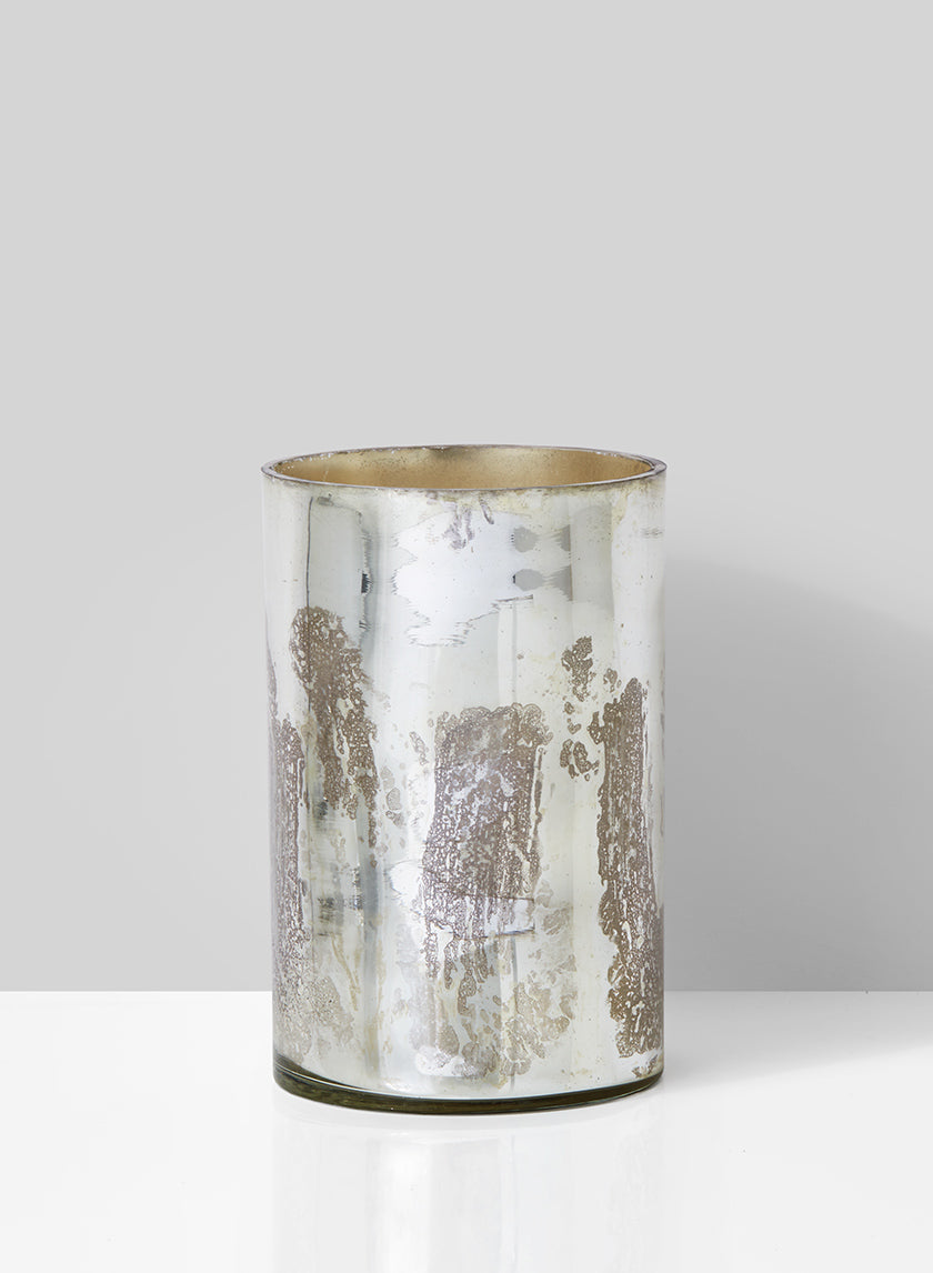 5.75in Tall Antique Silver Glass Cylinder Decor Jamali Garden