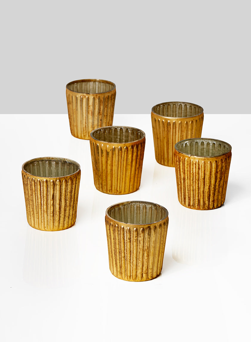 2.75in Tall Ribbed Amber Mercury Glass Votive Holder, Set of 6 Decor Jamali Garden