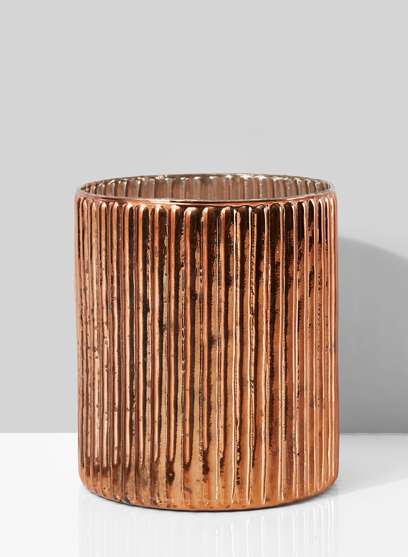 6in Tall Antique Copper Ripple Glass Vase Decor Jamali Garden