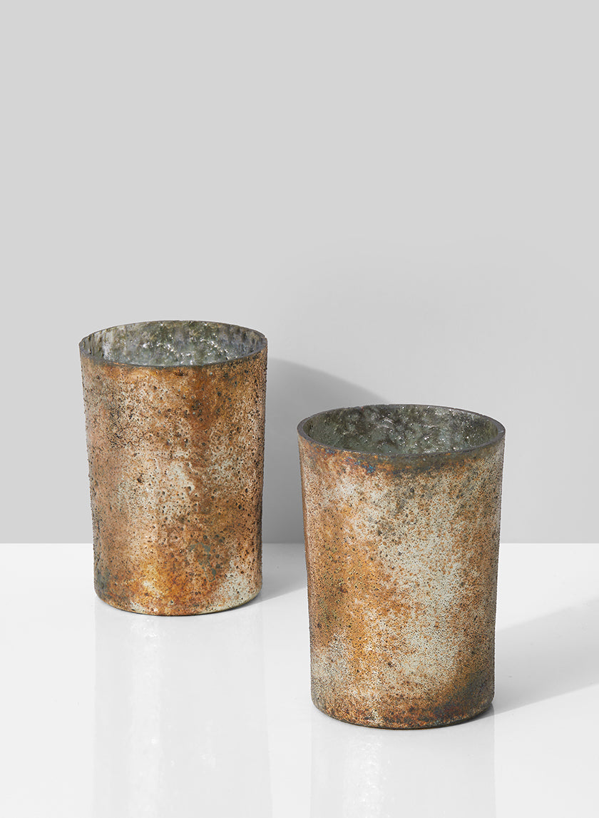 4in Tall Vintage Bronze & Silver Glass Votive Decor Jamali Garden