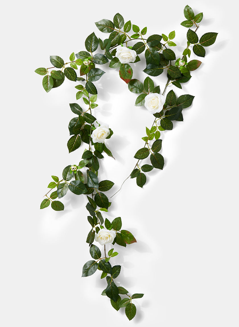 55in Long Mini Cream Rose Garland, Case of 12 Decor Jamali Garden