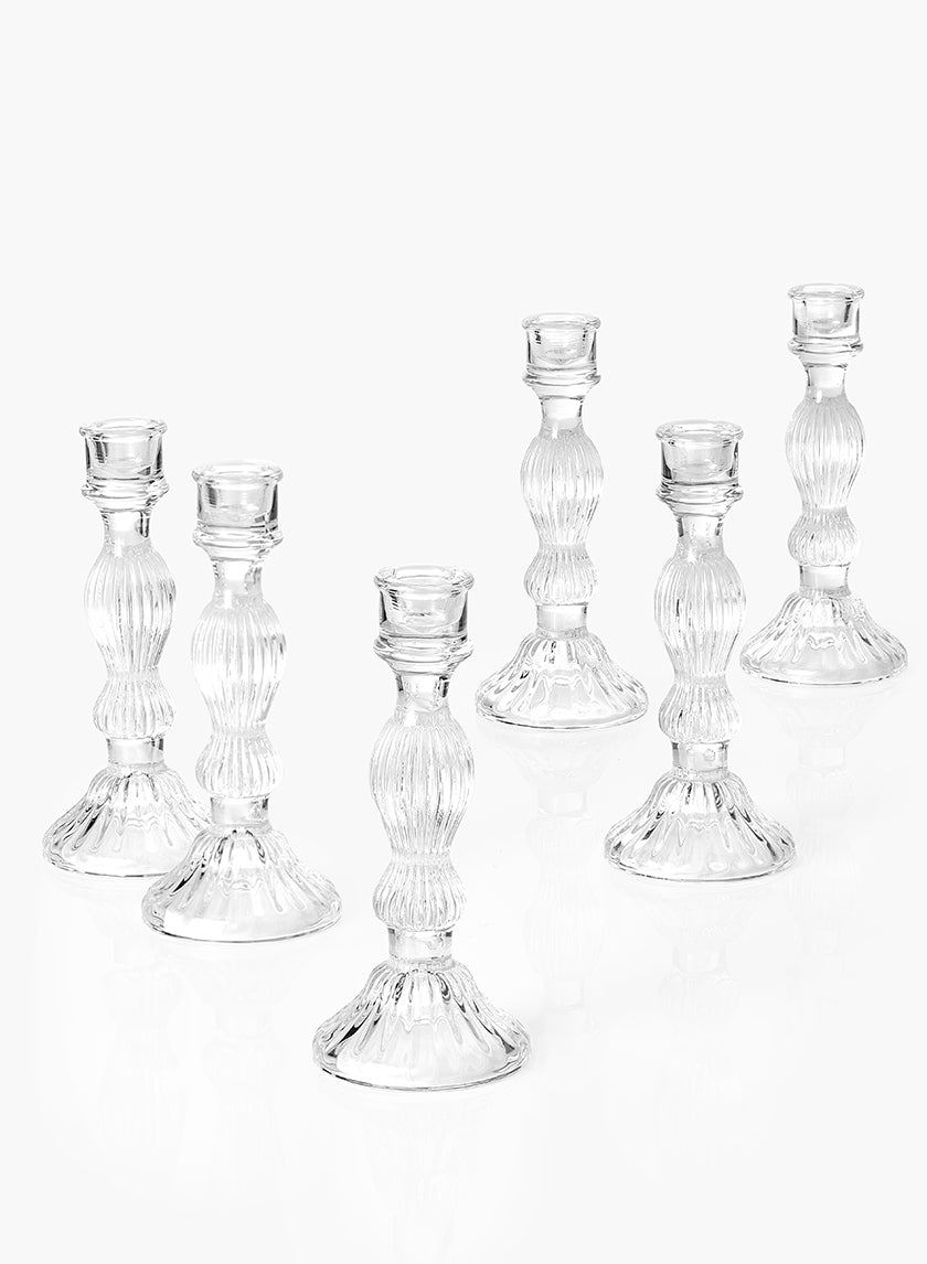 8in Tall Optical Glass Candlestick, Set of 6 Decor Jamali Garden