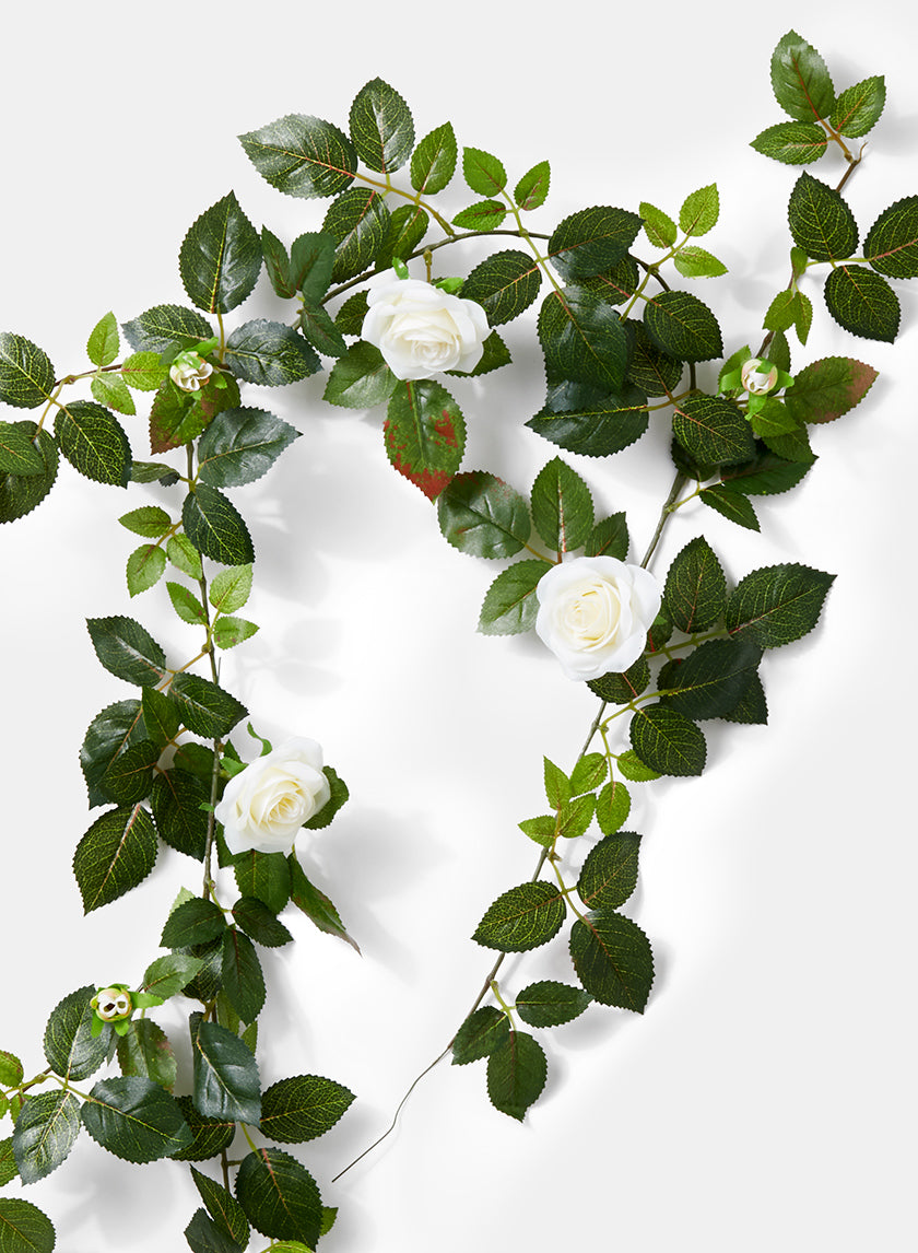 55in Long Mini Cream Rose Garland, Case of 12 Decor Jamali Garden