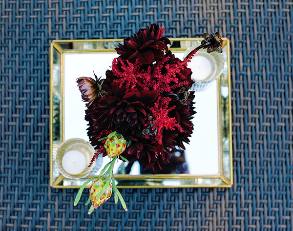 From the top: an arrangement set in a mirror tray.