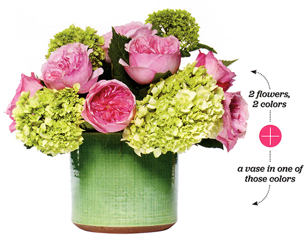4. Summer flowers: 2 flowers, 2 colors, + a vase in one of those colors.
