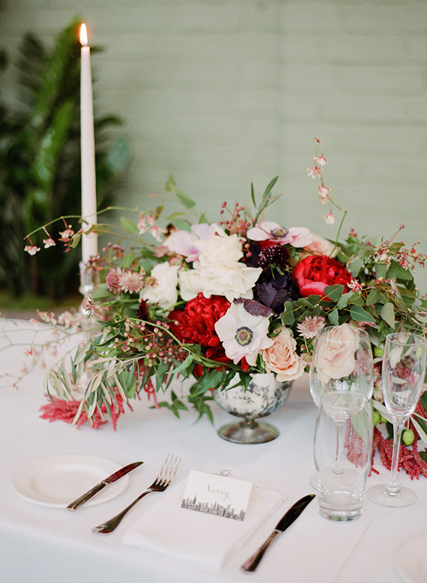anemone, peony, and orchid floral centerpiece