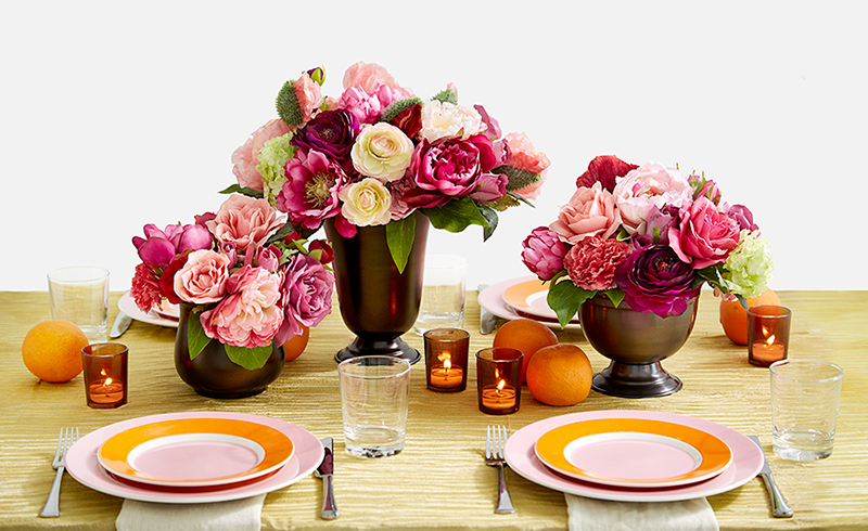 spring table wedding peony and rose pink and orange tablescape