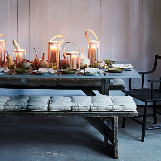 a cozy and relaxed thanksgiving tablescape without flowers