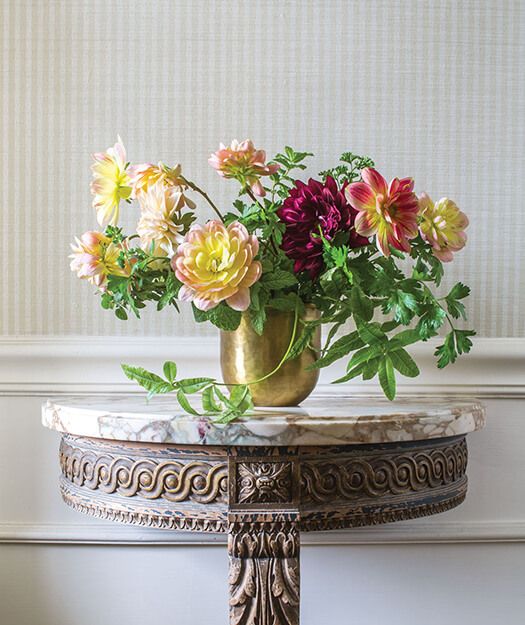 fall floral arrangement with herbs and dahlias flower magazine sidra forman