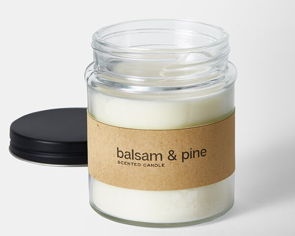 balsam and pine scented candle