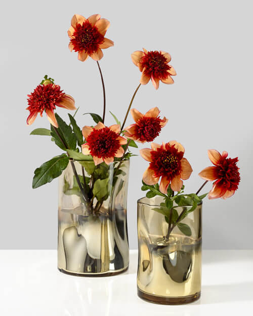 divot gold glass vase with flowers