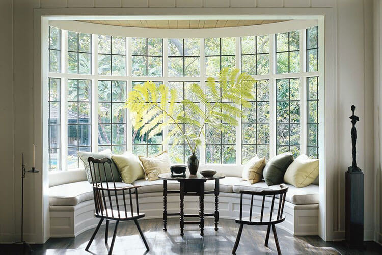 beverly hills california sunroom bay window with banquette seating