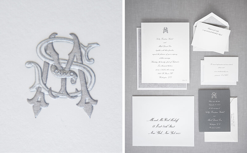 masculine wedding invite with gray tones