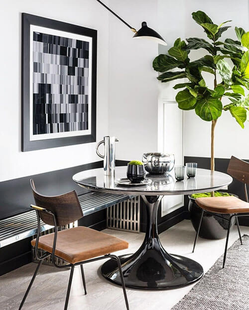 black and white breakfast dining nook 