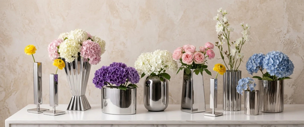 Silver Stainless Steel Vases for Events, Weddings & Centerpieces