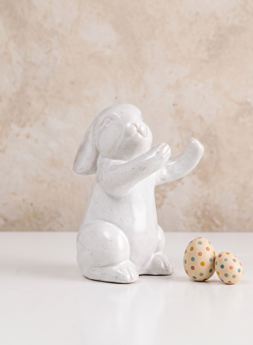 6.5in Tall Aged White Porcelain Rabbit, Set of 4 Decor Jamali Garden