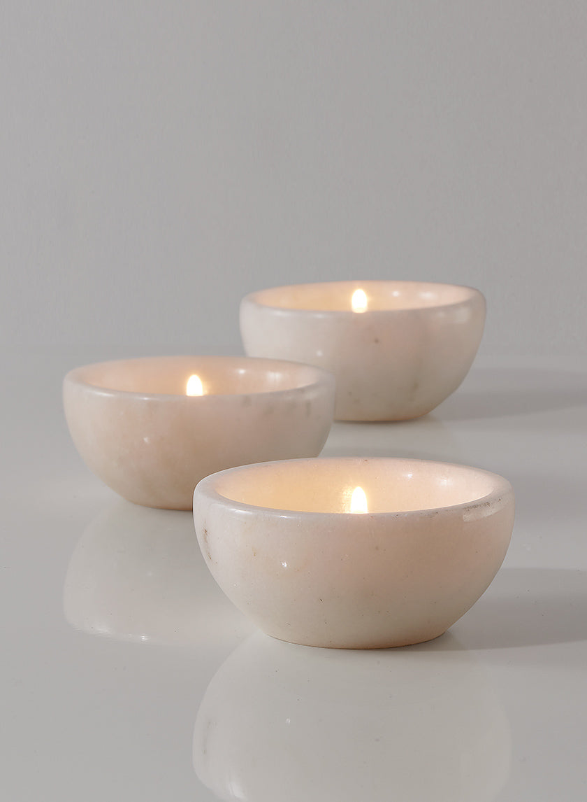 3in Wide White Mumtaz Marble Bowl, Set of 2 Decor Jamali Garden