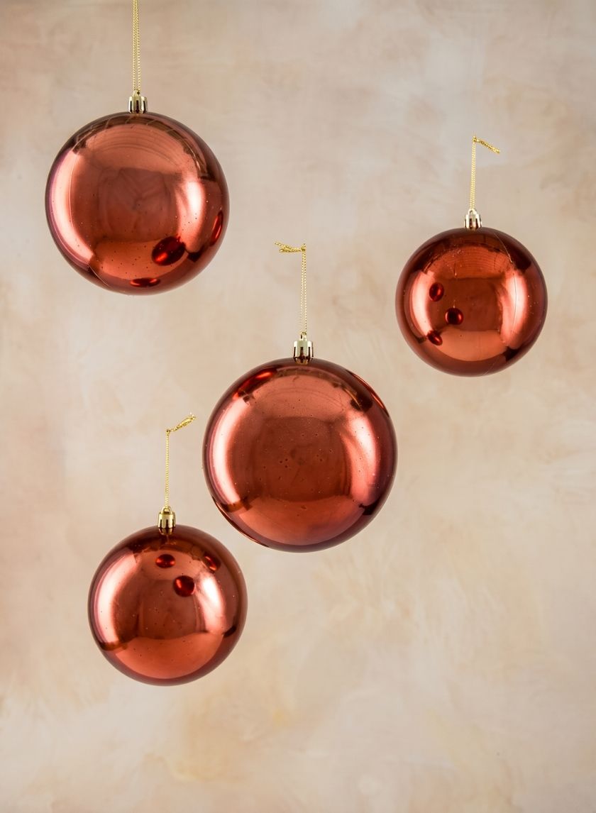 4in Round Shiny Dark Copper Plastic Ornament Ball, Set of 4 Decor Jamali Garden