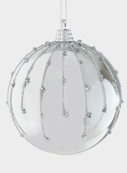 4in Silver Dust Lined Shiny Silver Plastic Ornament Ball