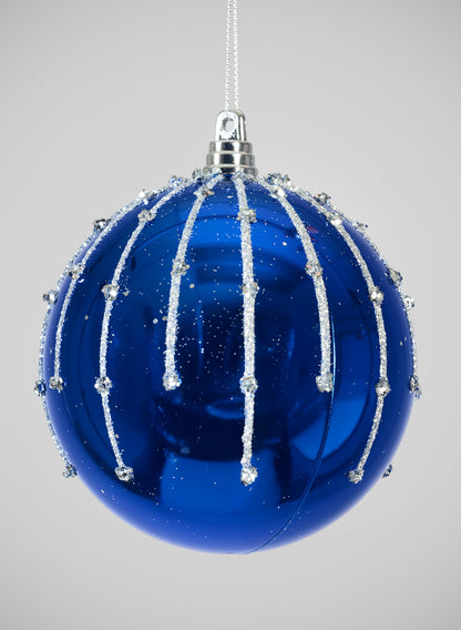 4in Round Silver Dust Lined Cobalt Blue Plastic Ornament Ball Decor Jamali Garden