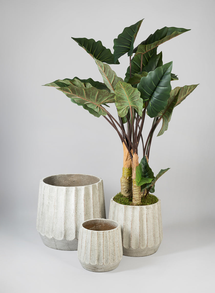indoor cement planter Jamali Garden | Fiber Cement Planter – Agadir Ridged Rustic White, 10.5in Tall