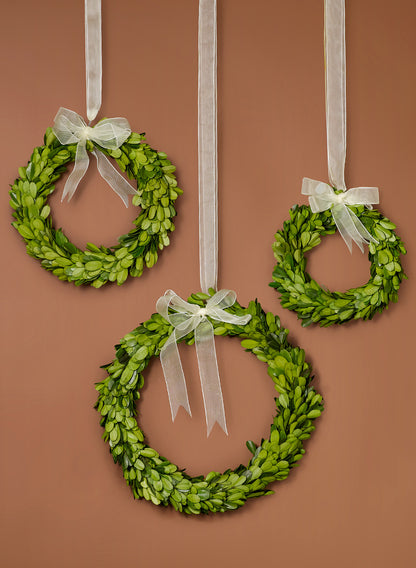 6in, 7 1/2in, and 10in Wide Ribbon Boxwood Wreath Set Decor Jamali Garden