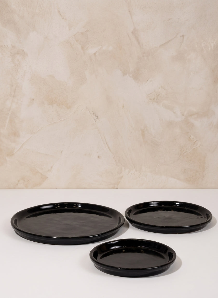 Black Glazed Ceramic Saucers Decor Jamali Garden